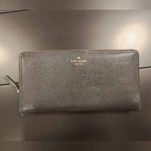 Kate Spade New York black pebbled leather large continental wallet